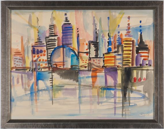 Gregory D. Ridley, Jr. | Painting of city skyline rendered in bright ...