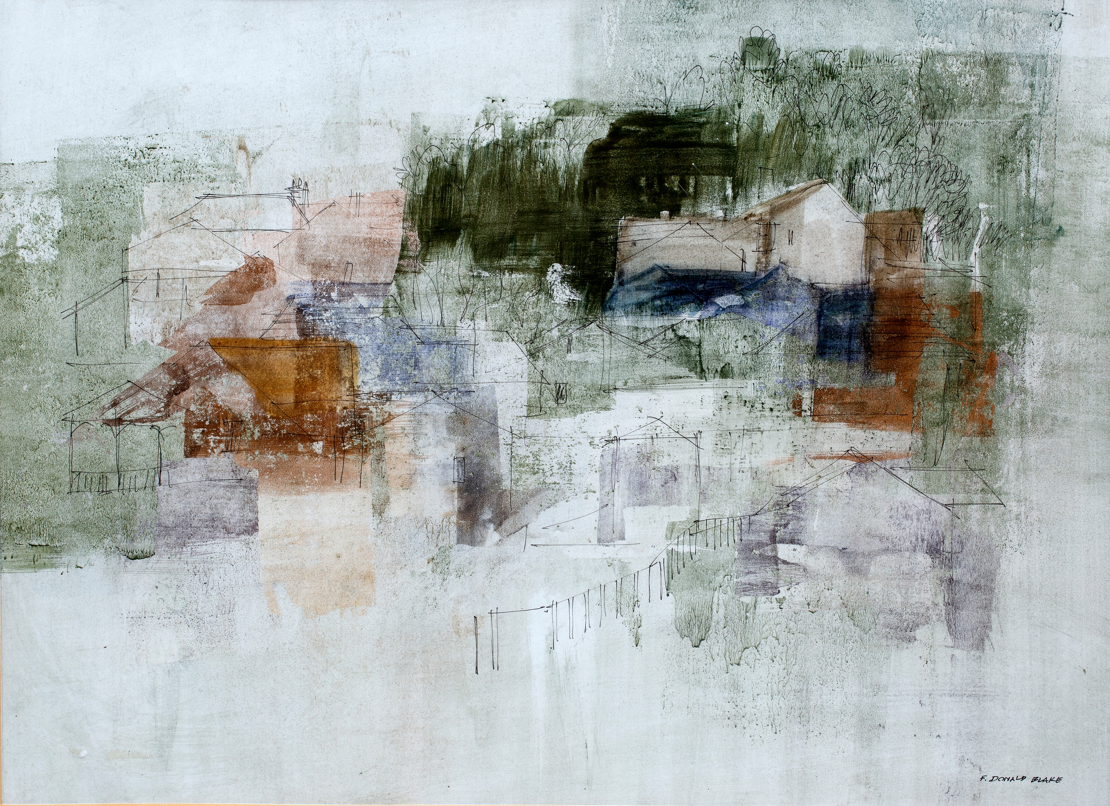 Artwork by Fredrich Donald Blake, Townscape, Made of Watercolour and ink