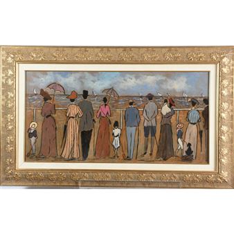 Personnages regardant la régate devant la plage - Henry Saint-Clair