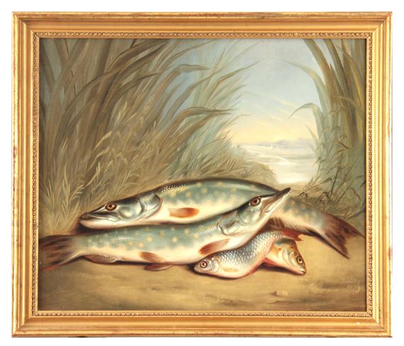 Still Life of Fish on a River Bank by J. M. Child, 1830