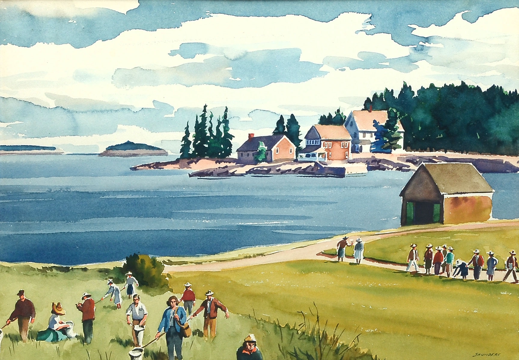 Artwork by Francis Wenderoth‏ Saunders, Muscongus Bay Scene with Butterfly Catchers, Made of Watercolor