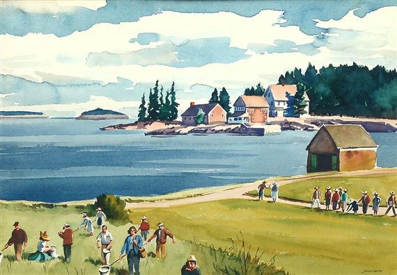 Muscongus Bay Scene with Butterfly Catchers by Francis Wenderoth‏ Saunders