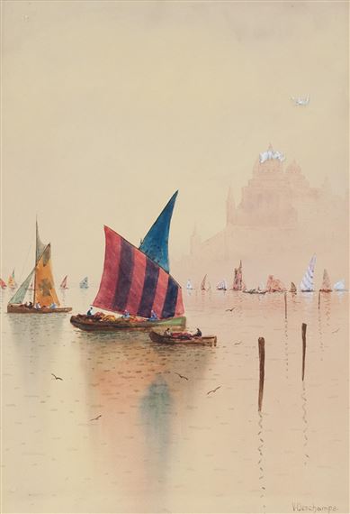Sail boats on the grand canal by V. Deschamps