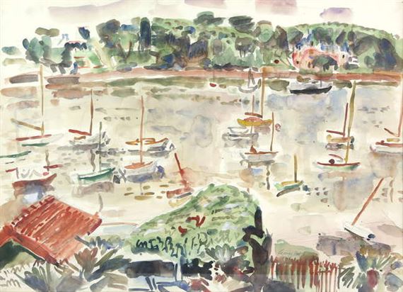 George Hooper | Landscape with sailing boats (1956) | MutualArt