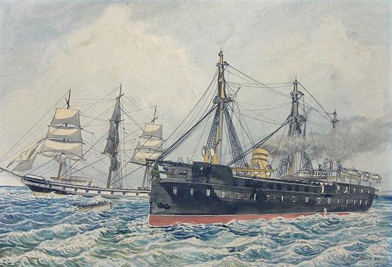 Scena batalistyczna na morzu by Matteo Falcone, 1870