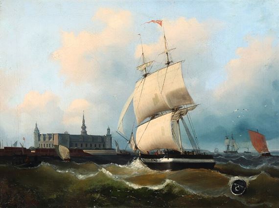Seascape with sailing ships off the coast of Kronborg by Carl Eduard Dettloff, 1849