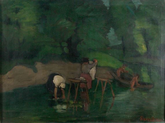 Figures in the Creek by Ödön Guzsik, 1930