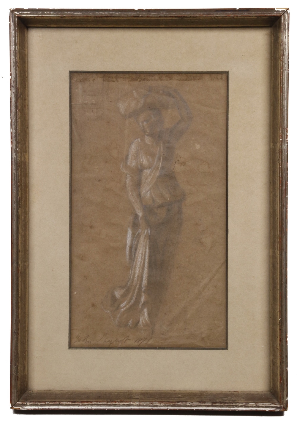 Artwork by John Singer Sargent, Study of a Roman Slave Laundress, Made of graphite and white chalk in chiaroscuro, on oaktag paper