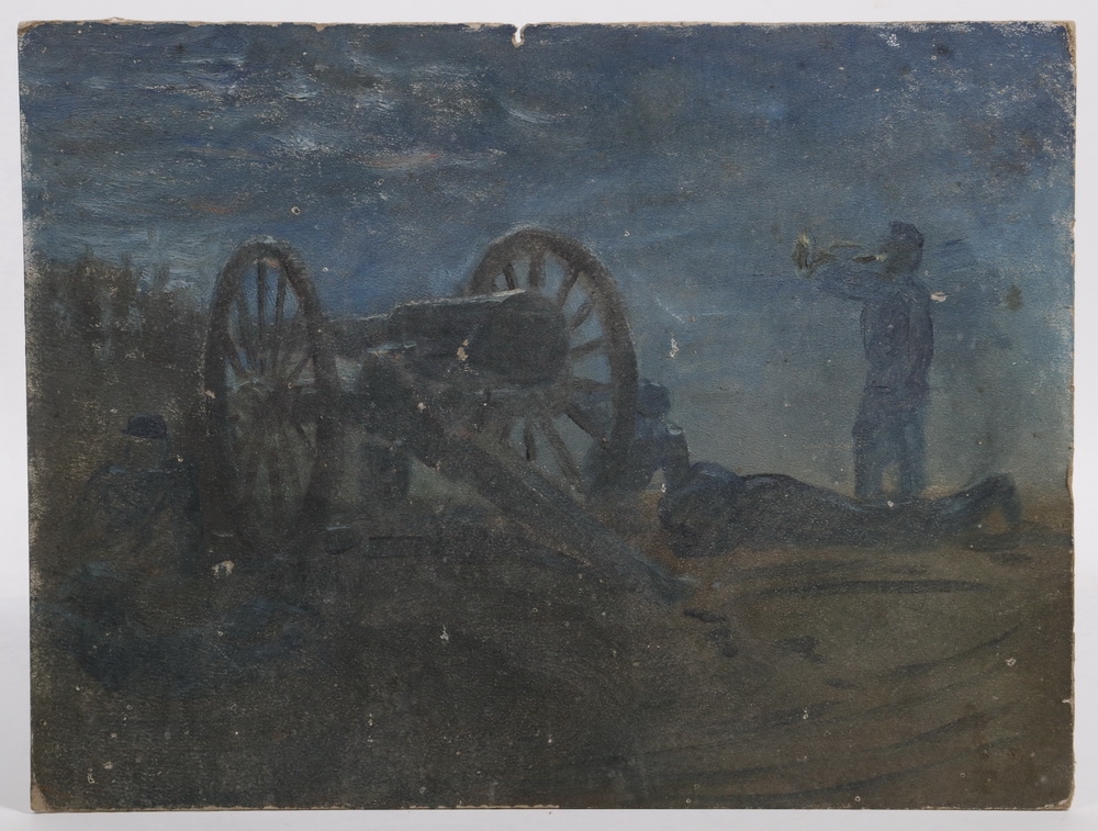 Artwork by John Worthington Mansfield, Artillery Taps, Made of sanded oil on academy board
