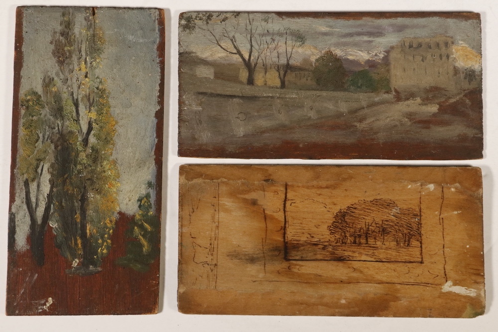 Artwork by John Worthington Mansfield, Seventeen Works: Miniature Impressionist Landscape Studies, Made of oil on wooden panel on academy board