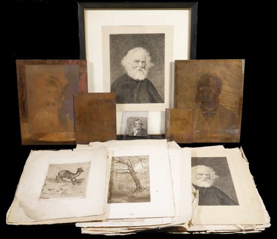 Thirty Seven Works: (1) Framed Etching, (31) Loose Etchings and (5) Copper Plates