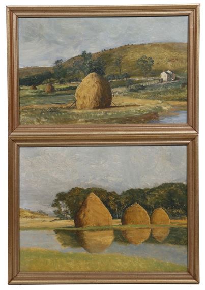 Two Works: Views of the Ipswich Marshes with salt marsh hay straddles by John Worthington Mansfield
