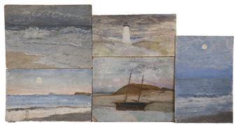 Thirteen Works: Medium Seascapes, Lighthouse and Boats - John Worthington Mansfield