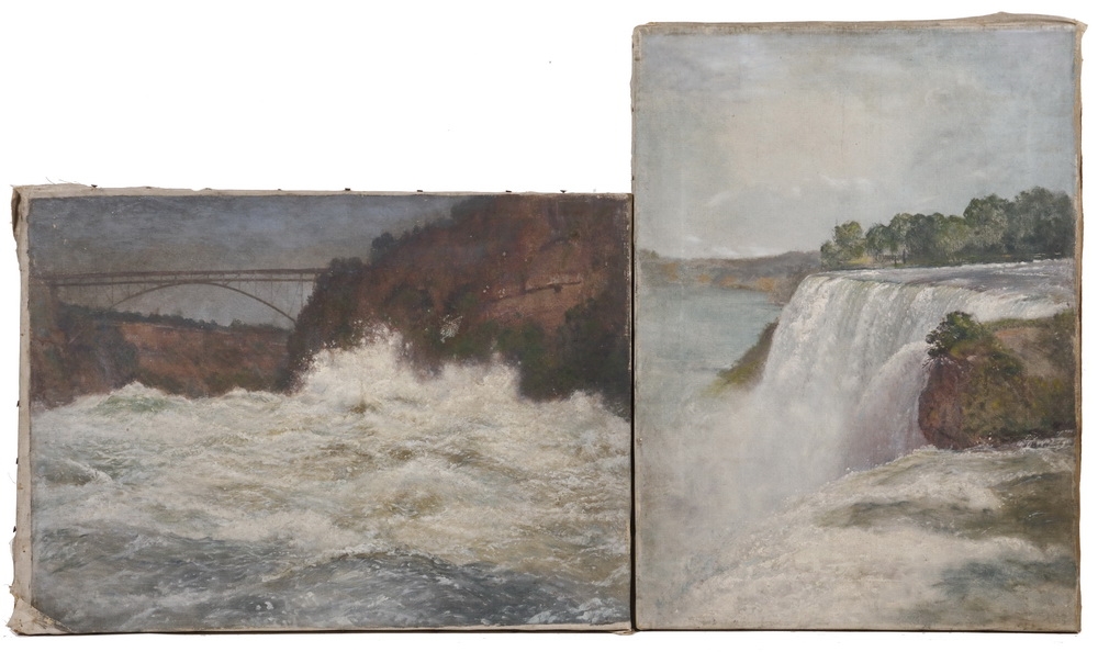 Artwork by John Worthington Mansfield, Two Works: Views of Niagara Falls: "American Falls" and the New Bridge, Made of oil on canvas