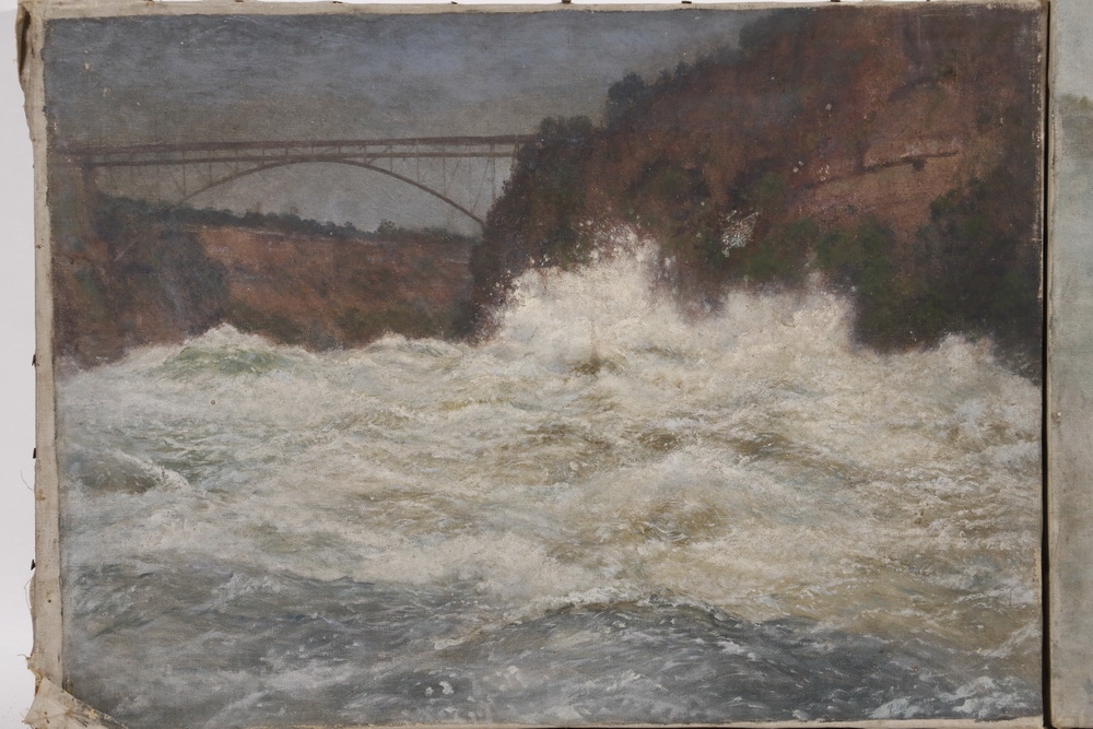 Artwork by John Worthington Mansfield, Two Works: Views of Niagara Falls: "American Falls" and the New Bridge, Made of oil on canvas