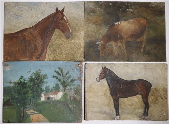 Ten Works: Misc. Medium Studies of Horses, Cows, a Cottage and Flowers by John Worthington Mansfield