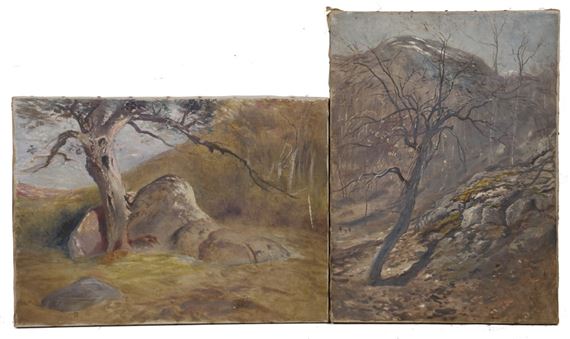 Two Works: Mountain Landscapes of Bare trees in Early Winter by John Worthington Mansfield