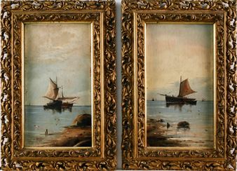 Two painting counterparts: Ships on the coast - A. Jardines