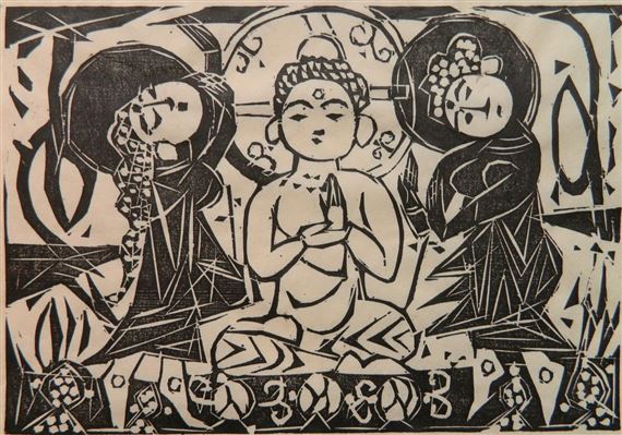 Gautama and Bodhisattvas by Shiko Munakata, 1958
