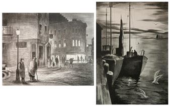 Two works: Boston Street Scene; End of The Wharf - John W. Gregory