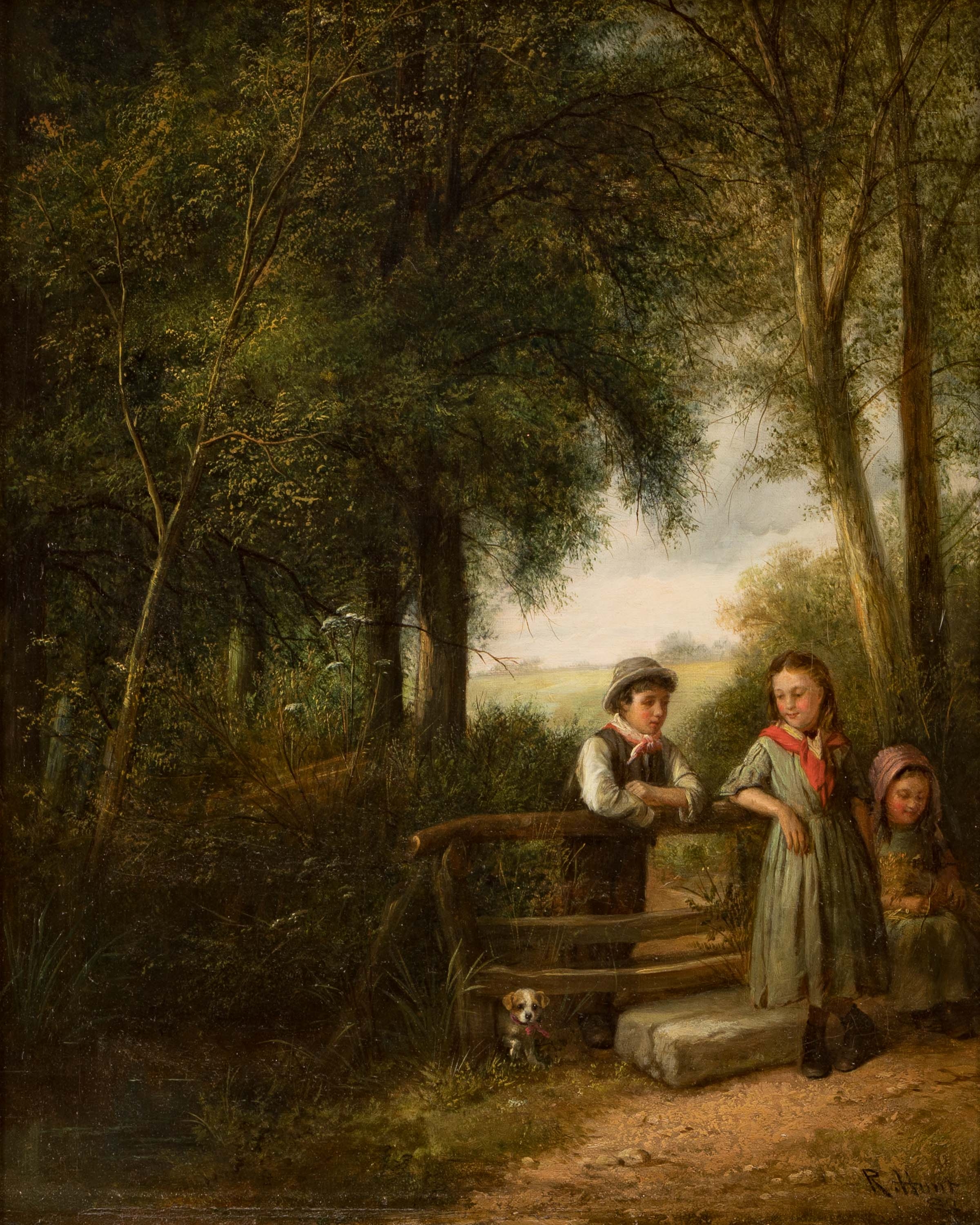 droom Protestant Makkelijk te lezen R. Hunt | Kinderen bij een hekje in landschap (1882) | MutualArt