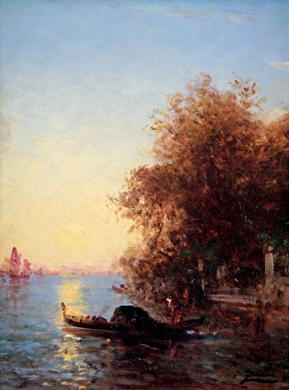 VENISE, GONDOLE DEVANT LE JARDIN FRANÇAIS by Félix Ziem