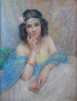 PORTRAIT DE JEUNE FEMME AU CHÂLE BLEU - Gennaro Befani