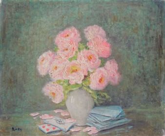 VASE DE ROSES ET JEU DE CARTES - Marie-Madeleine de Rasky