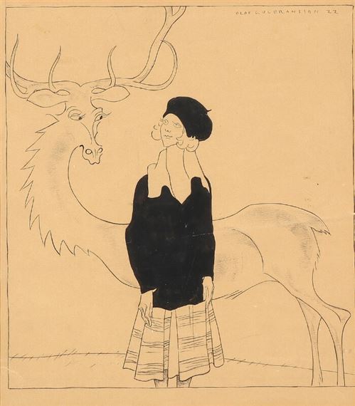 Woman and animal by Olaf Gulbransson