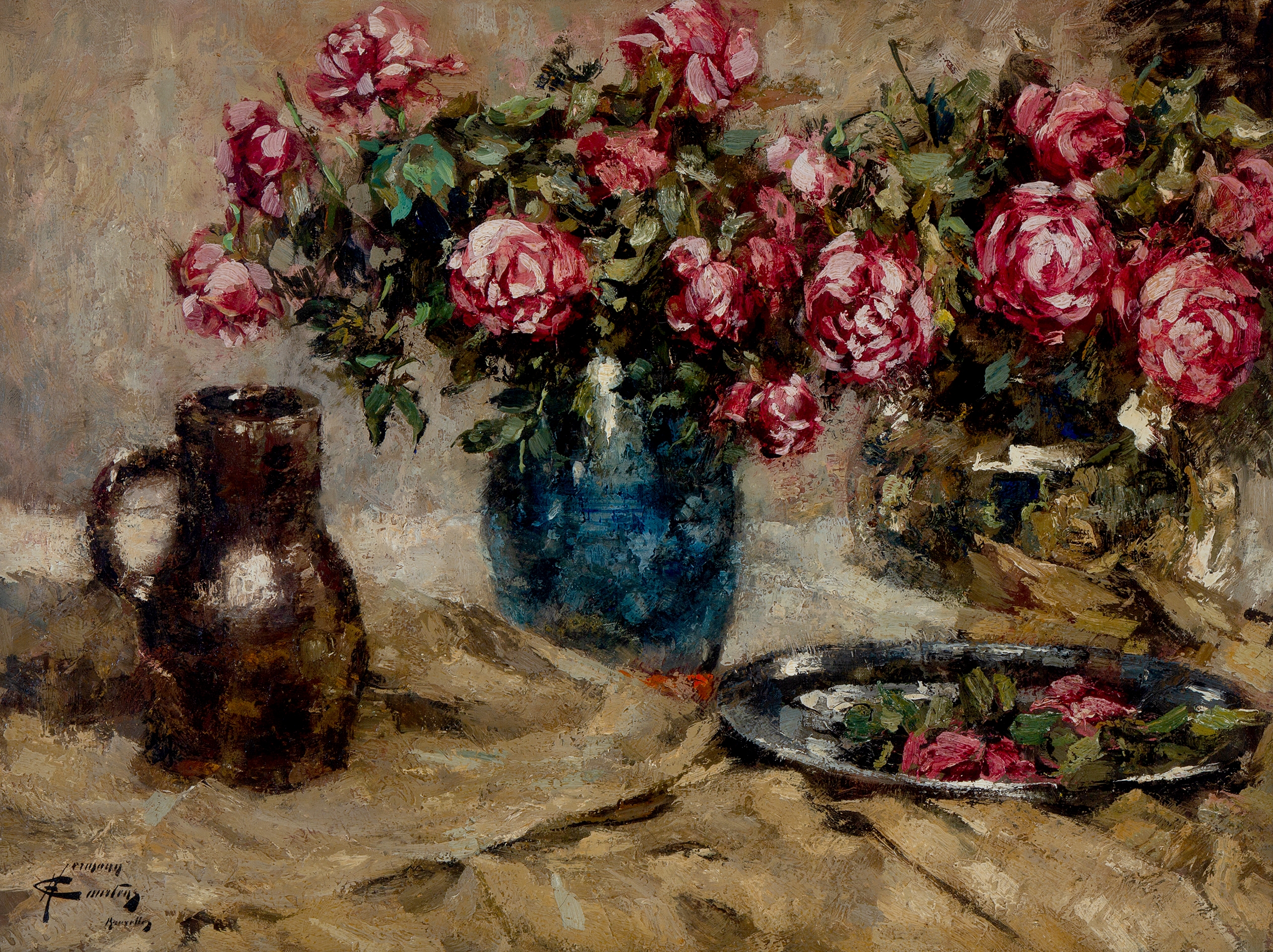 Artwork by Herman Courtens, 'Roses rouges'/Rode rozen, Made of oil on canvas