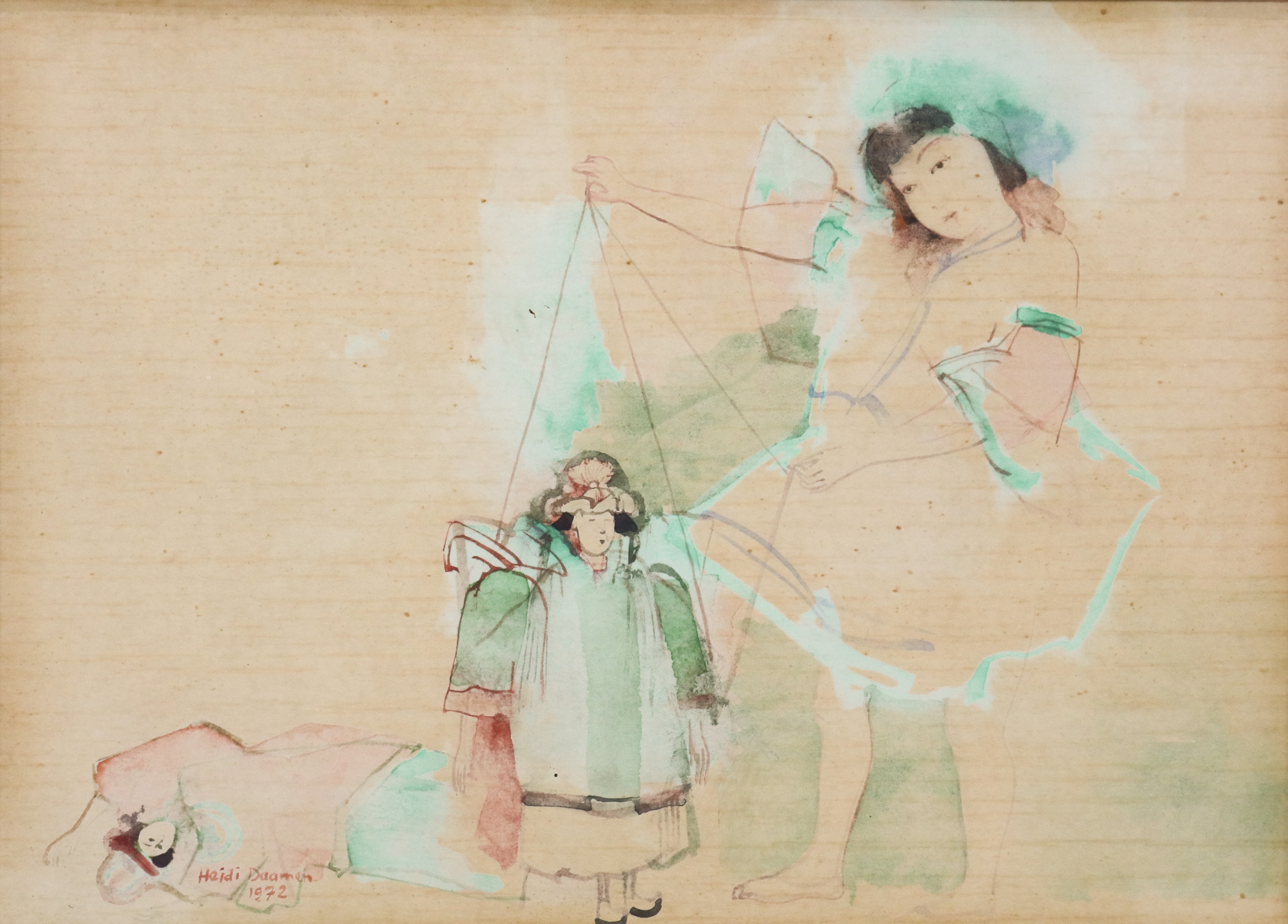Artwork by H. Daamen, Meisje met poppen, Made of gouache and watercolor on paper