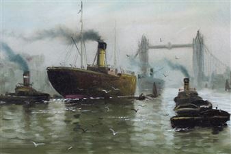 Shipping in The Thames with Tower Bridge beyond - H. Knight