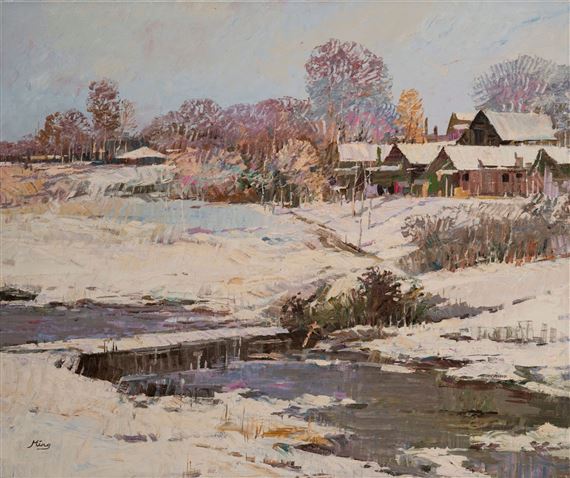 Snow Bridge over Stream by Ming Feng