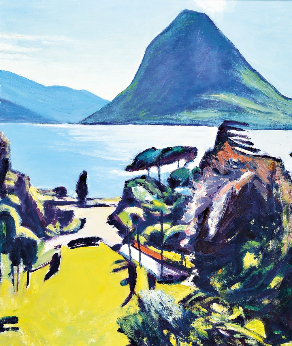 Artwork by Franz Leschinger, Landscape at Locarno, Made of oil/cardboard