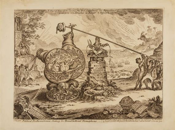 Gillray (James, 1756-1815) Political Mathematician's, Shaking the Broad bottom'd Hemispheres , 1807. by James Gillray, 1807