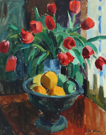 Still life with tulips and fruits by Robert Leepin