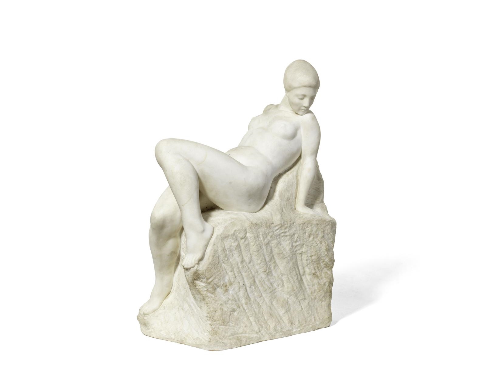 Artwork by Oscar Johannesson, A carved white marble figure of a reclining female nude, Made of carved white marble