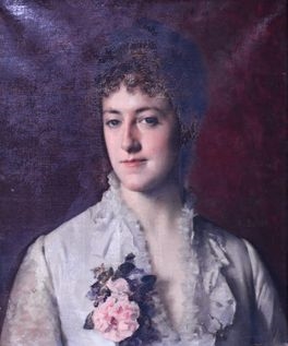 Artwork by Edouard Alexandre Sain, Portrait de Madame Marie Anatole d'Heursel au bouquet de fleurs, née Marie Davis, Made of Oil on canvas