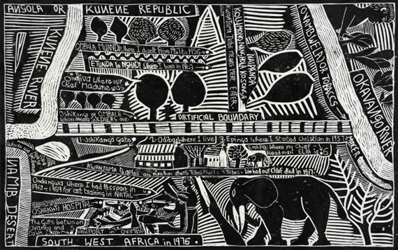 South West Africa by John Ndevasia Muafangejo, 1976