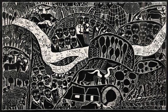 Zulu Land by John Ndevasia Muafangejo, 1974