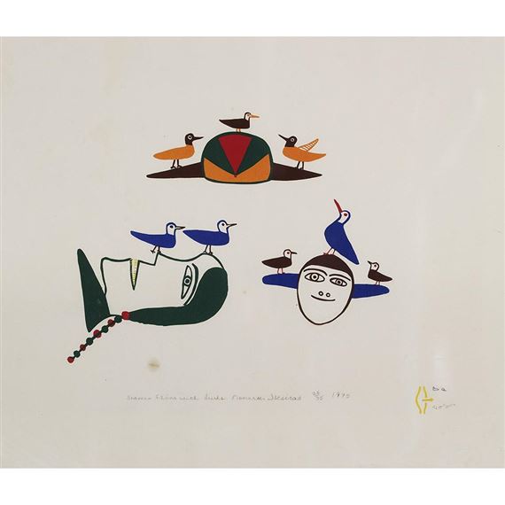 SHAMAN FLYING WITH BIRDS by Jessie Oonark, 1975