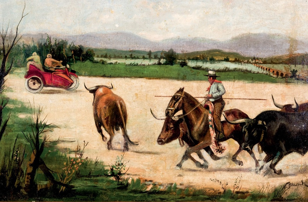 Artwork by V. Blanch, El mayoral y el visitante inesperado, Made of Oil on canvas