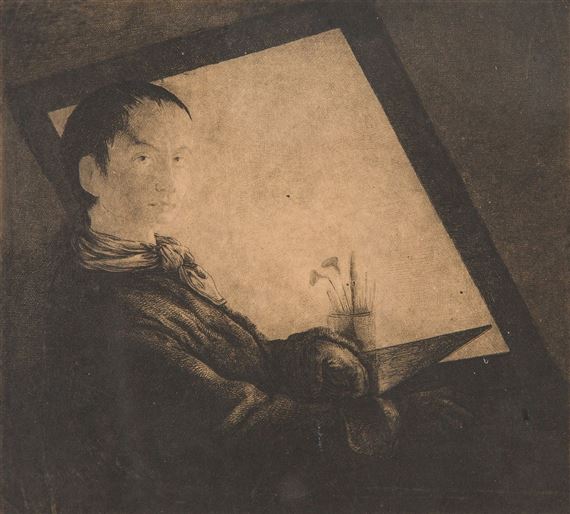 Self Portrait with the Printmaking Tools (fourth state(of 4)), po by Jean-Pierre Norblin de La Gourdaine, 1778