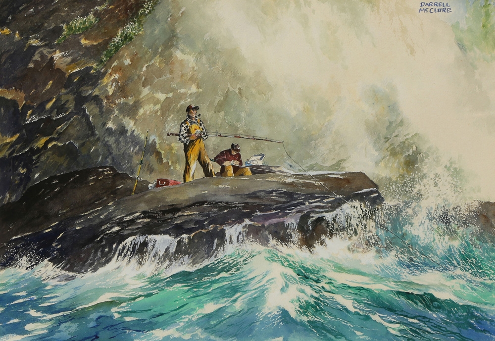 Artwork by Darrell McClure, Fisherman on the California Coast, Made of watercolor