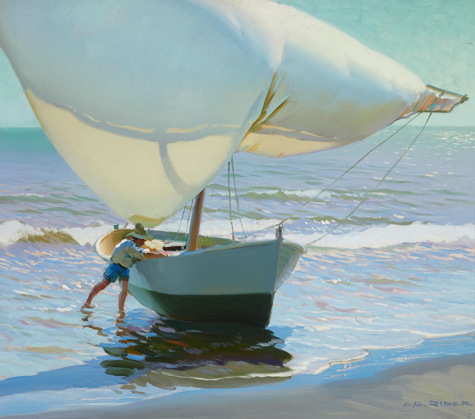 Artwork by Arthur Grover Rider, Bringing in the Boat, Made of oil on canvas