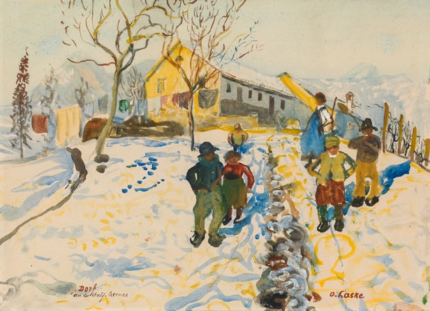 Artwork by Oskar Laske, Village near the Italian Border, Made of Watercolour, gouache on paper