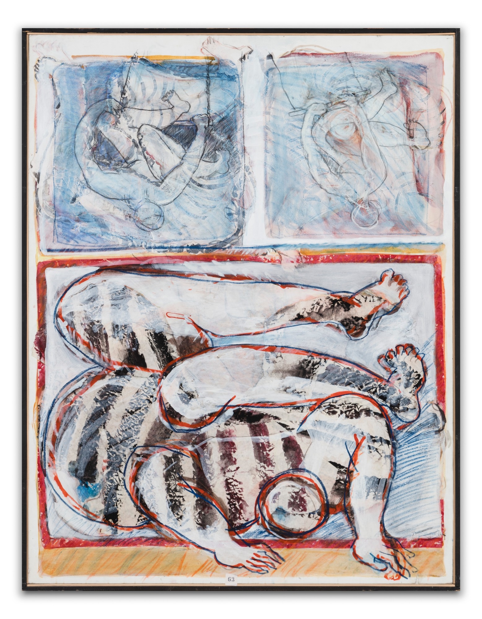 Artwork by Anne Marie Guerchet-Jeannin, CE RÉTABLISSEMENT AU TRAPÈZE TRAITE DU TEMPS, Made of acrylic and paper collage on paper