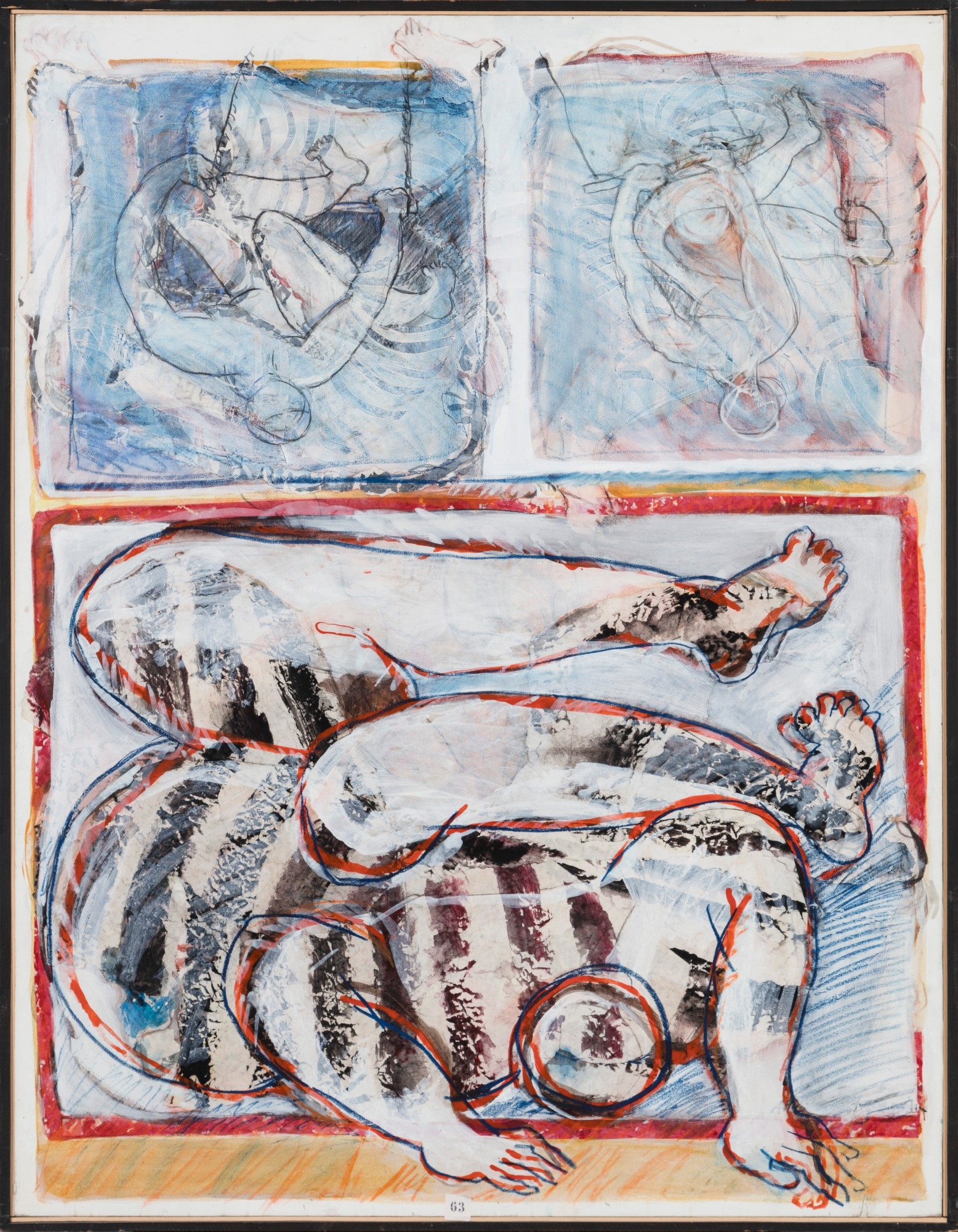 Artwork by Anne Marie Guerchet-Jeannin, CE RÉTABLISSEMENT AU TRAPÈZE TRAITE DU TEMPS, Made of acrylic and paper collage on paper