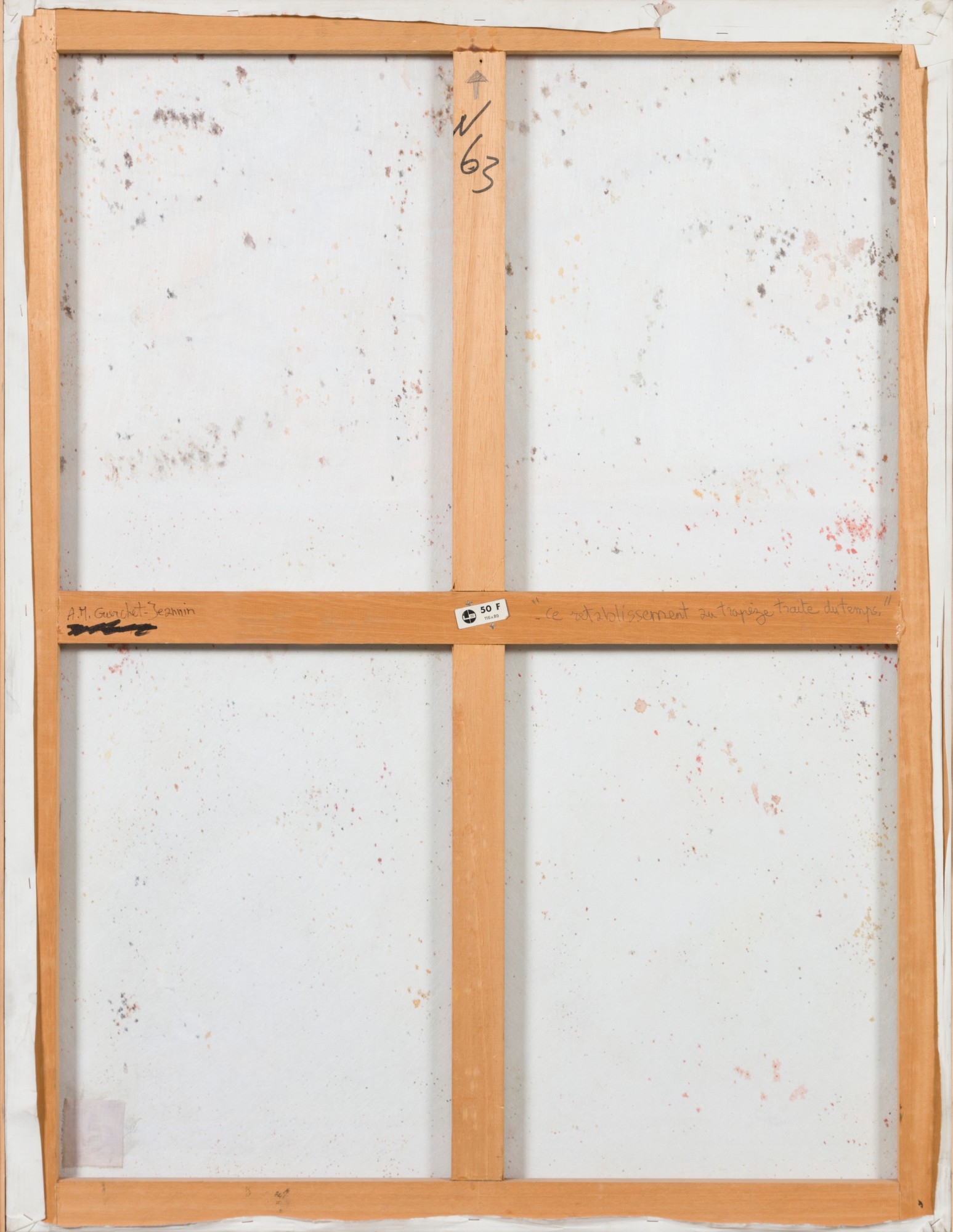 Artwork by Anne Marie Guerchet-Jeannin, CE RÉTABLISSEMENT AU TRAPÈZE TRAITE DU TEMPS, Made of acrylic and paper collage on paper