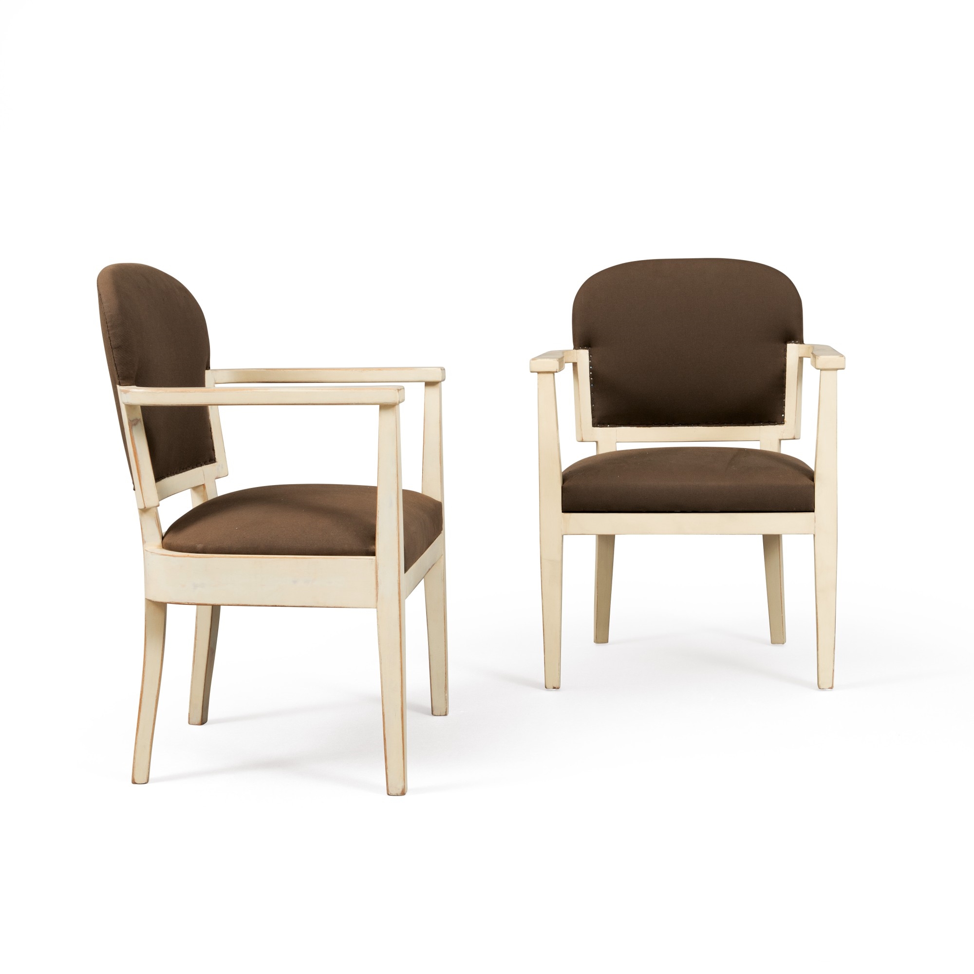 Artwork by Henry van de Velde, PAIR OF ARMCHAIRS,  [PAIRE DE FAUTEUILS, VERS 1929], Made of painted beech, fabric upholstery